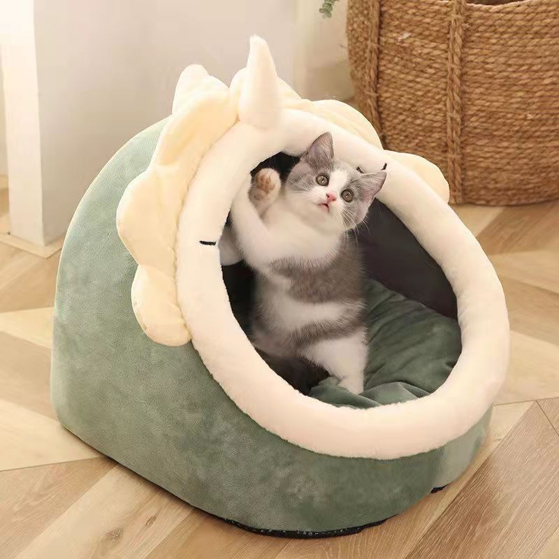 Semi Enclosed Plush Cat Bed