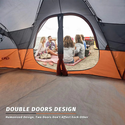 Camping Tent 10-Person-Family Tents, Parties, Music Festival Tent, Big, Easy Up, 5 Large Mesh Windows, Double Layer, 2 Room, Waterproof, Weather Resistant, 18ft x 9ft x78in