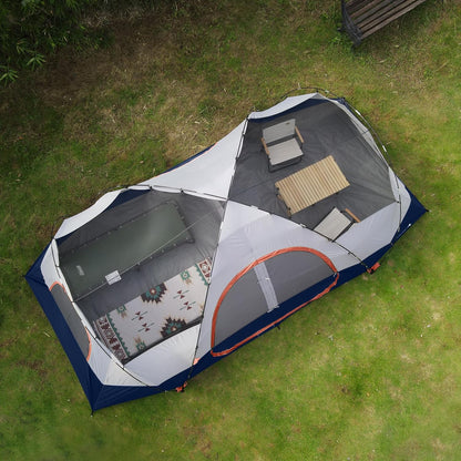 Camping Tent 10-Person-Family Tents, Parties, Music Festival Tent, Big, Easy Up, 5 Large Mesh Windows, Double Layer, 2 Room, Waterproof, Weather Resistant, 18ft x 9ft x78in