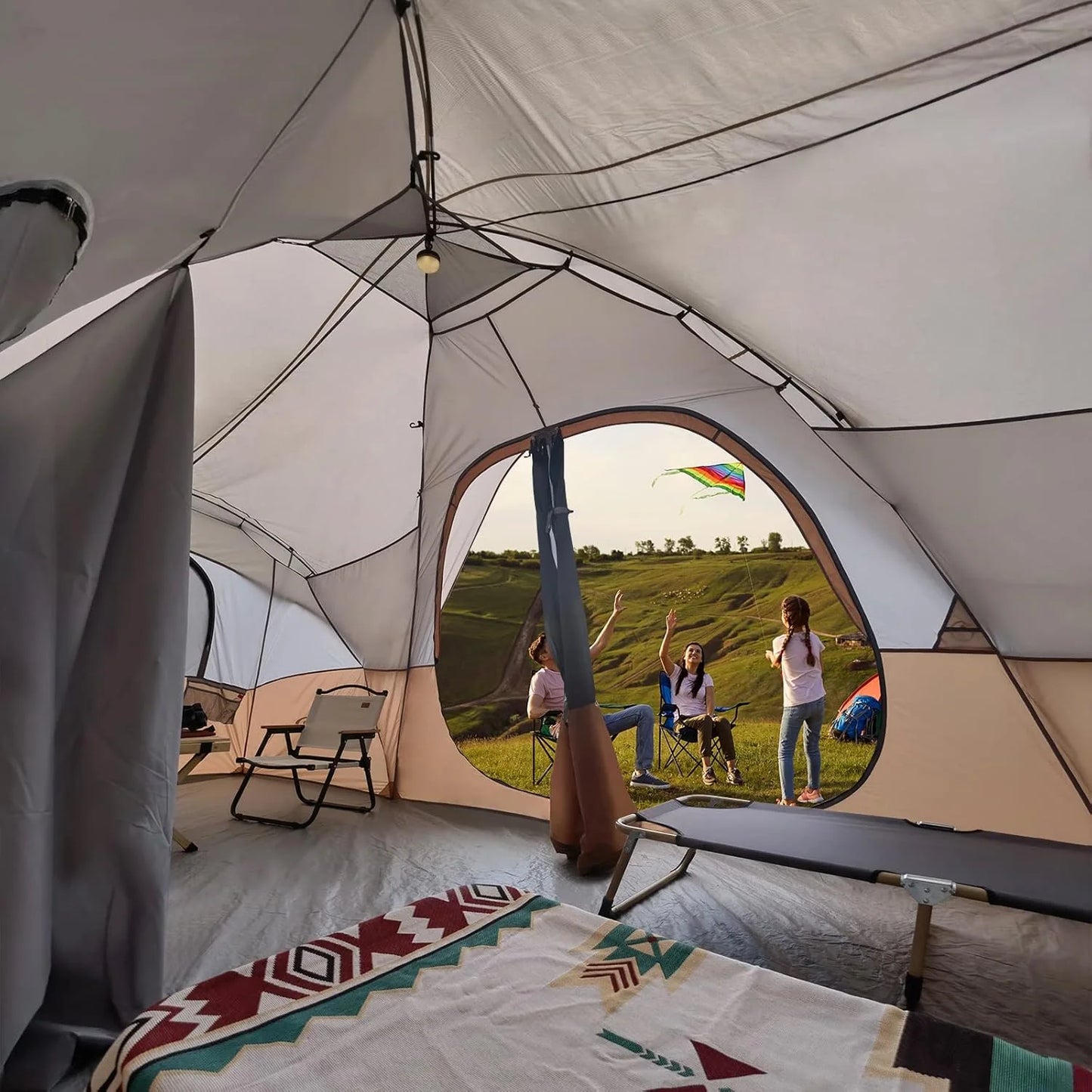 Camping Tent 10-Person-Family Tents, Parties, Music Festival Tent, Big, Easy Up, 5 Large Mesh Windows, Double Layer, 2 Room, Waterproof, Weather Resistant, 18ft x 9ft x78in