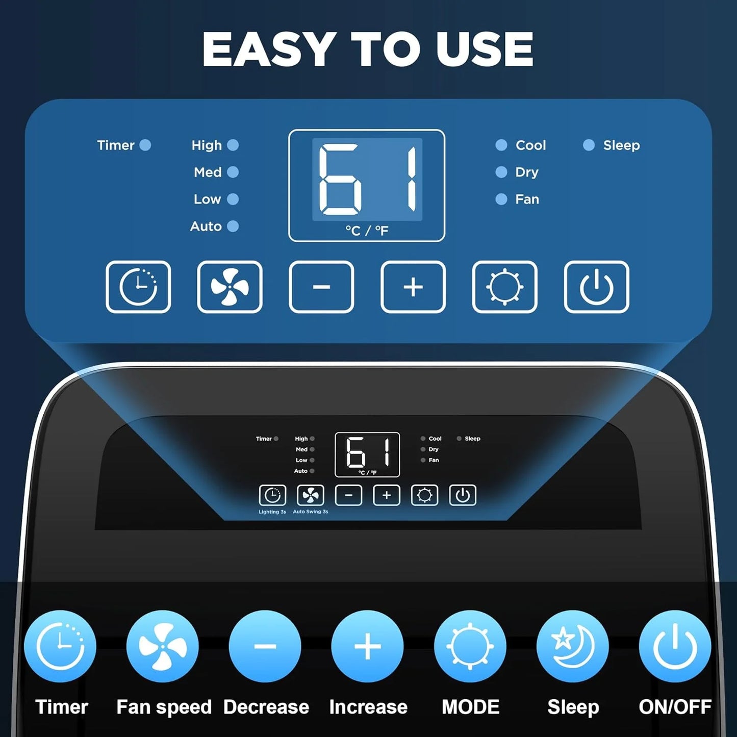 14000 BTU Portable Air Conditioners with Remote Control, 3-in-1 Free Standing Cooling AC Unit with Fan & Dehumidifier, Cools Room up to 700 sq.ft, Smart/Sleep Mode,3 Speed,Auto Swing,24H Timer