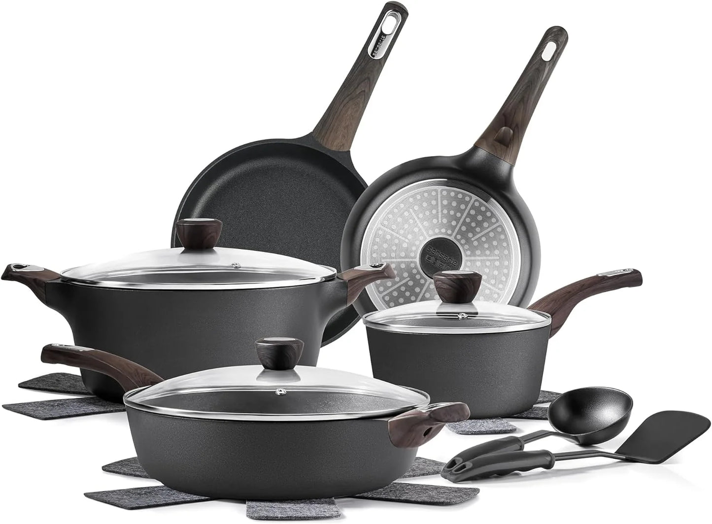 Cookware Sets, Pots and Pans Set Non stick, 14-Piece Induction Cookware, Non toxic Healthy Non Stick Kitchen Cooking Set, with Frying Pans Set, PFAS PTFE PFOA PFOS Free