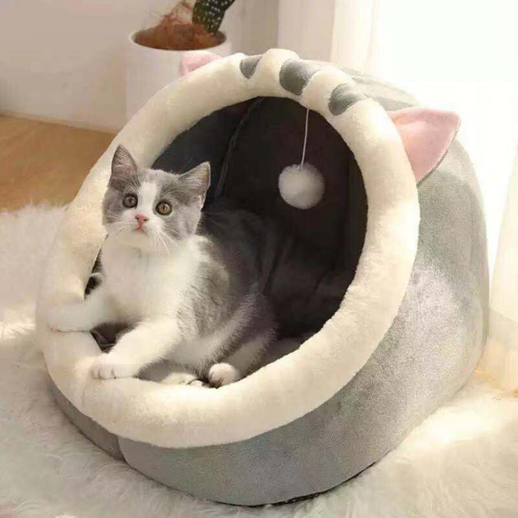 Semi Enclosed Plush Cat Bed