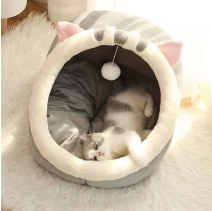 Semi Enclosed Plush Cat Bed