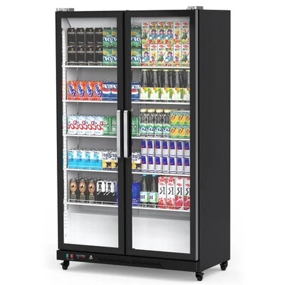 Commercial Refrigerator, Glass Door with LED Lighting – Upright Beverage Display Cooler for Home, Store, Gym, or Office, Featuring Double Swing Doors and 39 cu.ft